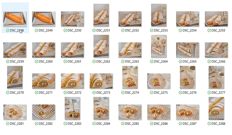 Bilder-SEO: Dateiauflistung von verschiedenen Fotos zu Nußstrudel